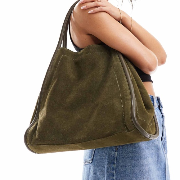 ASOS Suede Tote Bag in Forest Green - Picture 1 of 4